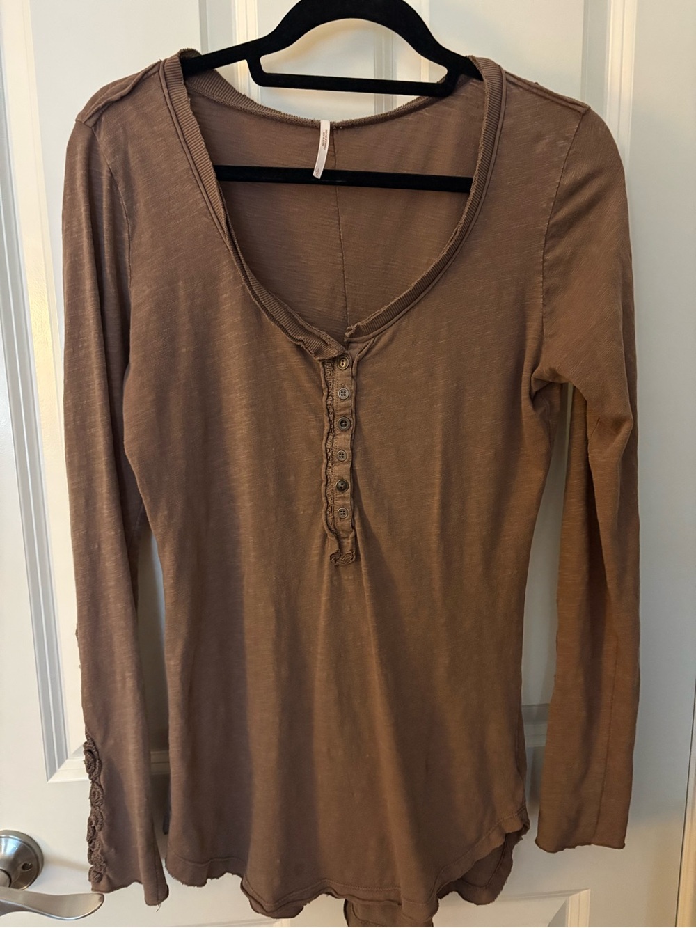 Free People Brown Long-Sleeve Henley Top